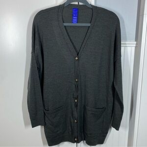 Kit and Ace Travel On Cardigan Merino Wool Green Gray Button V Neck Pockets XS/S